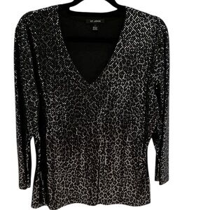 New Years Sparkle! ST. JOHN V Neck Cropped Sleeve Metallic Top Size L